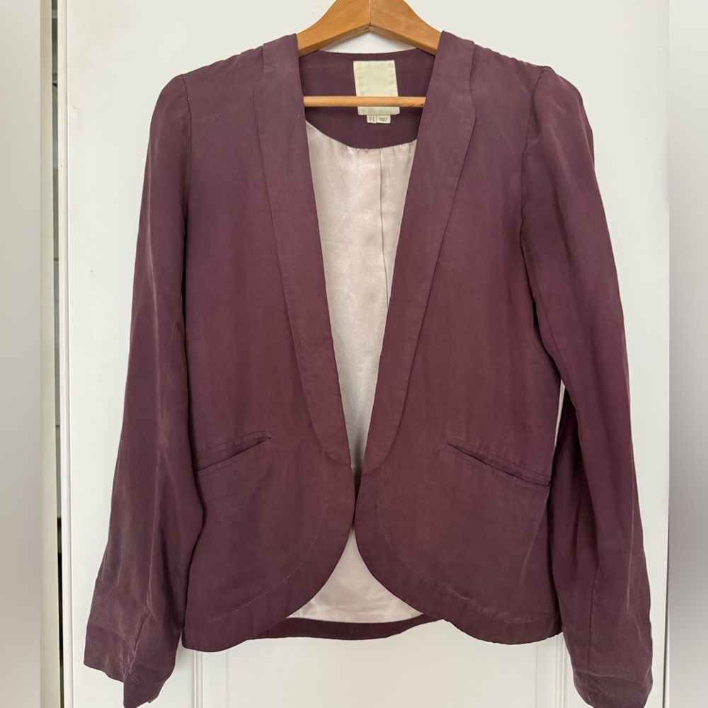 Elevenses Anthropology Purple Lightweight Tencel Lined Blazer Sz 4